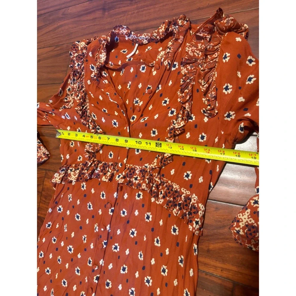 Free People Rare Feelings Maxi Dress Rust Orange Floral Boho Duster Size S - Picture 4 of 9